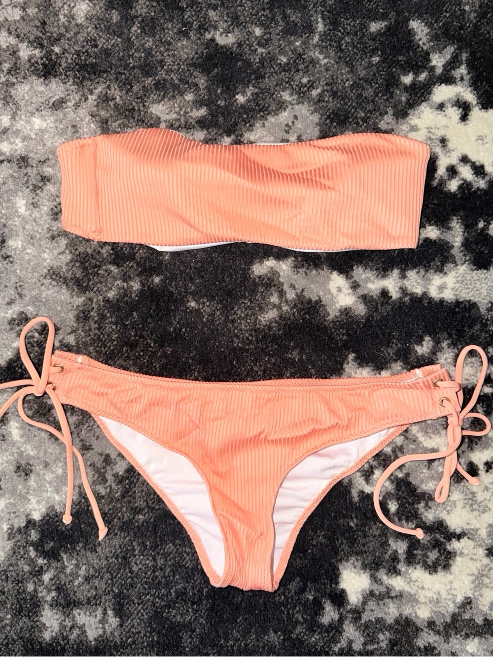 Victoria’s Secret PINK Coral Ribbed Bandeau Bikini Set – Size Medium